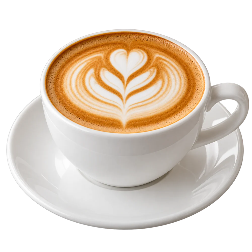 A ceramic cup of coffee topped with heart-shaped latte art
