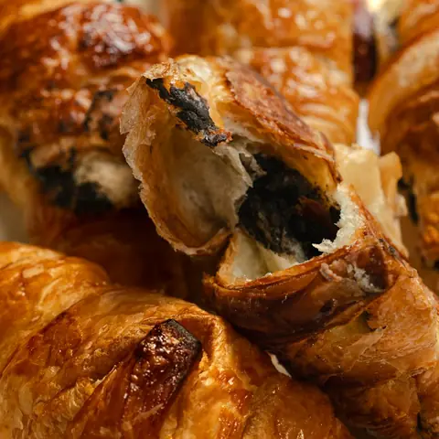 Pain au chocolat pastries with a dark chocolate filling